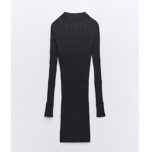 ZARA Mock Neck Ribbed Long Sleeve Dress - Picture 3 of 7